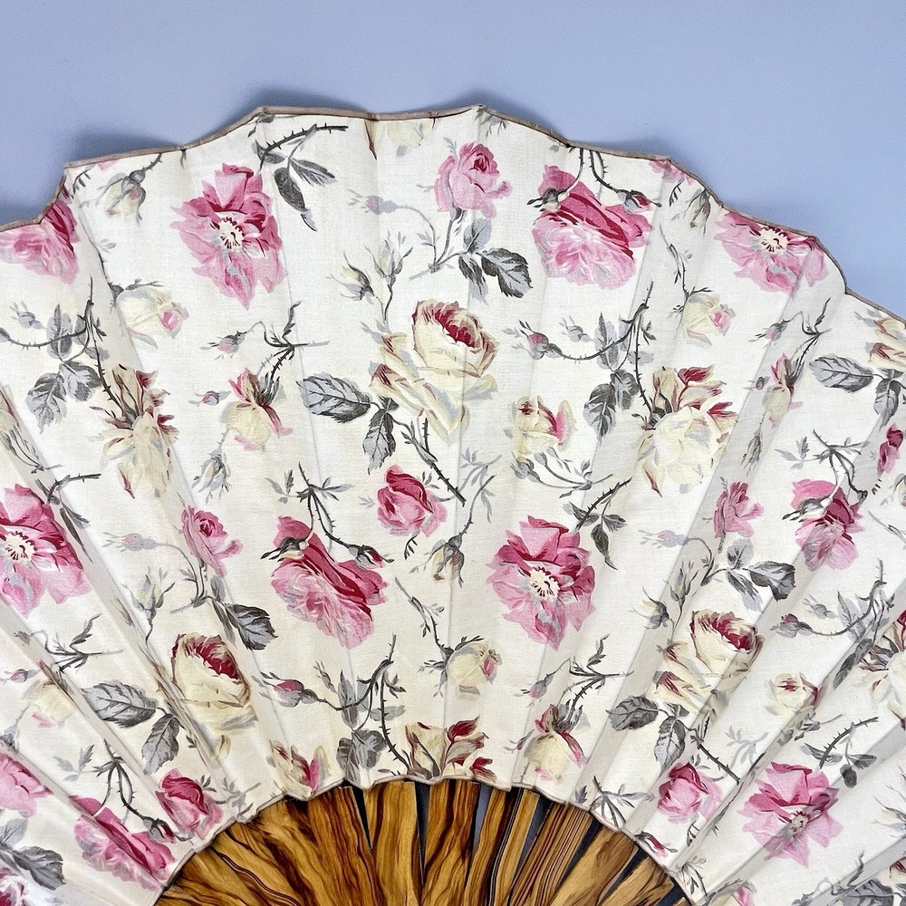 Vintage / Antique Paper & Wood Hand Floral Fan With‎ Tassel